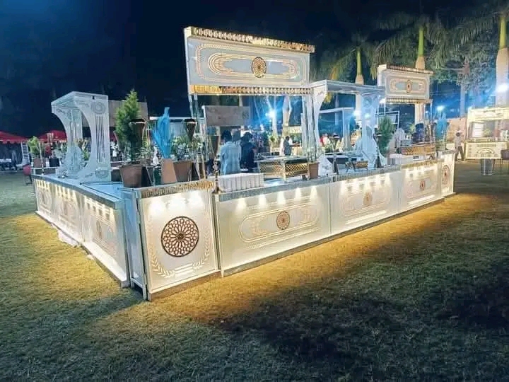 Royal outdoor wedding buffet catering setup by Shree Gajanan Caterers Jaipur