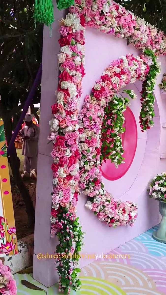 Wedding floral backdrop setup
